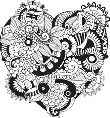 Symbol of love and passion. Abstract doodle floral heart shape