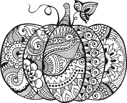 Halloween Pumpkin filled with floral pattern isolated on white background.