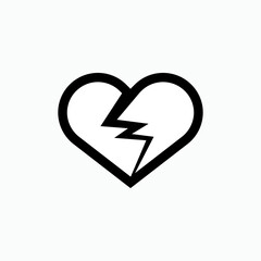 Break Heart Icon. Unloved Symbol - Vector.