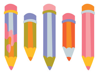 Set of vector colored pencils on white background