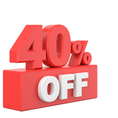 3D forty percent off. 40% off. Sale banner decoration.