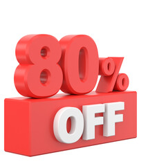 3D eighty percent off. 80% off. Sale banner decoration.