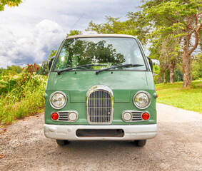 Green micro Van with wood trim