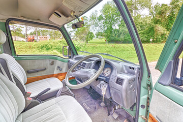 Green micro Van with wood trim