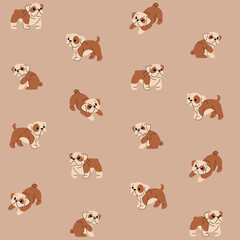 Cartoon happy bulldog - simple trendy pattern with dogs. Flat vector illustration for prints, clothing, packaging and postcards. 