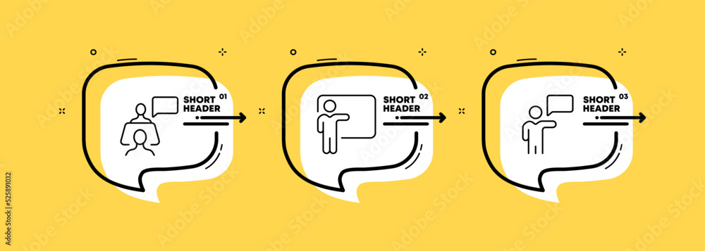 Poster working communication set icon. discussion, presentation, give a speech, interactive board, distribu