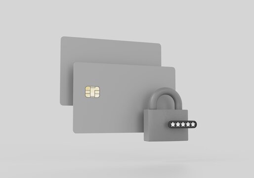 Safe Storage And Use Of Bank Cards. Additional Insurance And Bank Service. 3d Rendering.