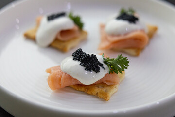 Smoked salmon hors d'oeuvres with caviar