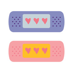 Heart Shapes in the Middle of Adhesive Bandage Symbol Icon Design. Love Flat Vector plaster Illustration