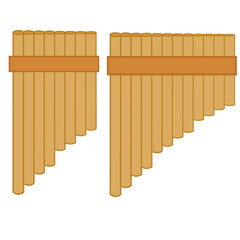 Wooden pan flute musical instrument isolated on white background.Peruvian pan pipe.Bamboo mouthorgan.Sign, symbol, icon or logo isolated.Flat design.Clipart.Cartoon vector illustration.Graphic. © wanpiya