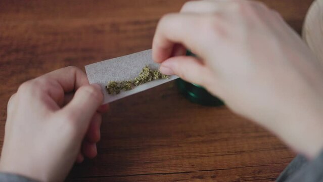 woman hands rolling CBD cannabis weed joint - Alternative treatment for anxiety