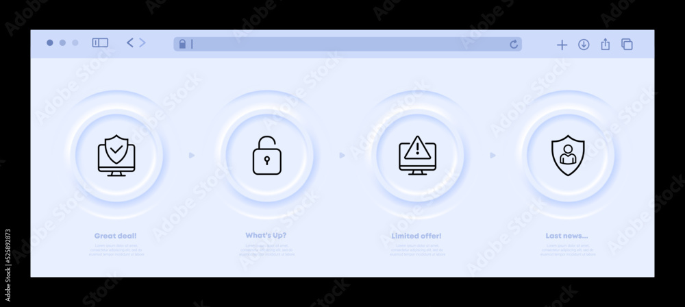 Poster privacy protection set icon. computer, shield, checkmark, security system notification, lock, antivi