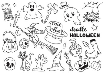 Halloween doodle objects vector illustration for banner