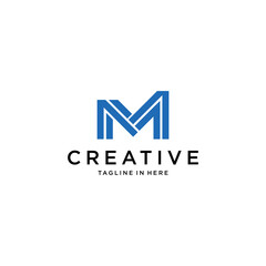 Initial MM Logo Design Elegant Blue & Black Geometric Monogram for Modern Tech & Finance Branding