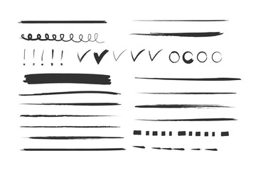 Set of artistic pen brushes.Doodles, ink brushes.Set of vector grunge brushes. Collection of strokes of markers. Set of wavy horizontal lines