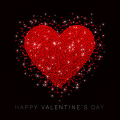 Black valentines card with red glitter heart