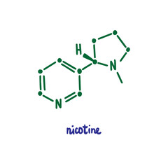 Nicotine hand drawn vector formula chemical structure lettering blue green