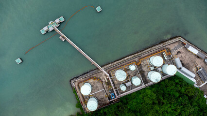 Aerial view from drone of terminal storage tank, Iindustrial facility for storage of oil and...
