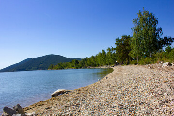 Rest in the north of Kazakhstan near Imantau lake, front and back background is blurred