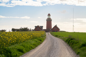 Bovbjerg Fyr is a Danish lighthouse on the west coast of Jutland - obrazy, fototapety, plakaty