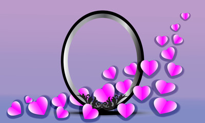 Obraz na płótnie Canvas Pink oval frame and heart shape