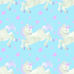 ユニコーンと星のシームレスパターン