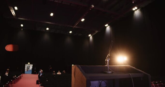 Corporate evening event people starting to arrive.