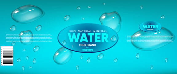 label for blue water bottles with bubbles for printing and the internet