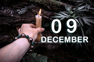 calendar date on the background of an esoteric spiritual ritual. December 9 is the ninth day of the...