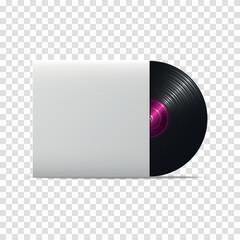 Realistic LP vinyl record with blank cover case vector icon.