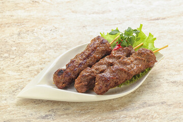 Beef kebab skewer minced meat