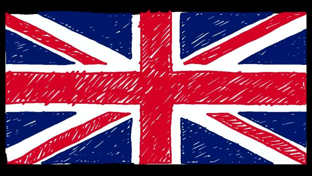United Kingdom National Country Flag Marker or Pencil Sketch Looping Animation Video