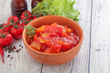 Hungarian lecho with tomato and paprika