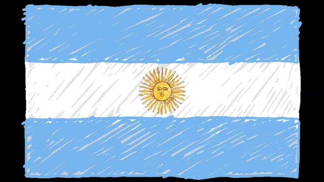 Argentina National Country Flag Marker or Pencil Sketch Looping Animation Video