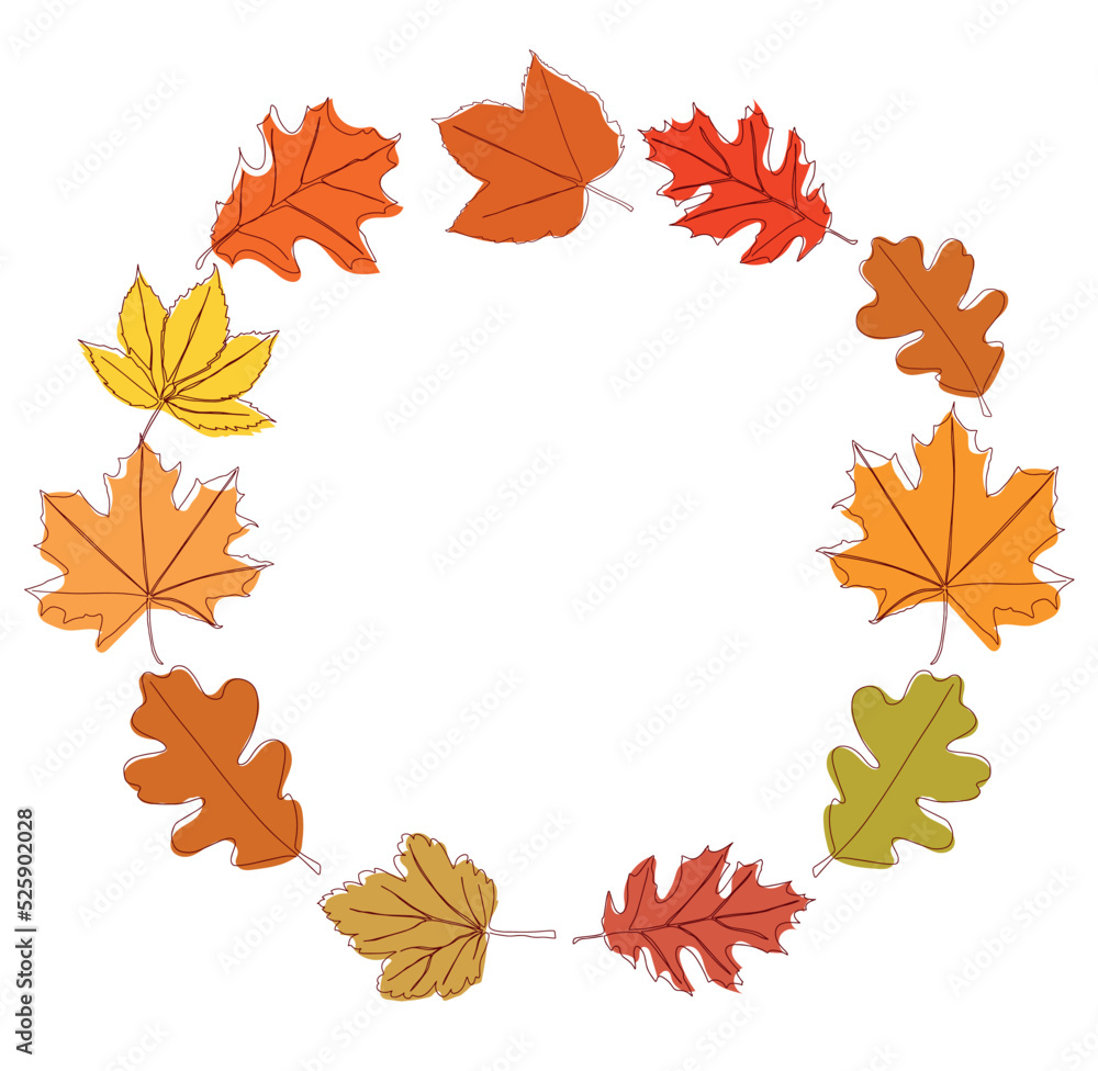 Wall mural set of autumn leaves in the form of a circle. vector illustration isolated on white background