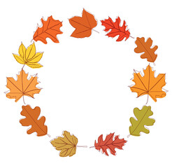 Set of autumn leaves in the form of a circle. Vector illustration isolated on white background