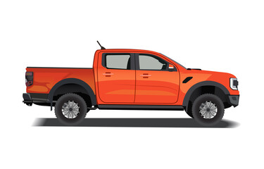 Pickup truck. Orange. Off-road.