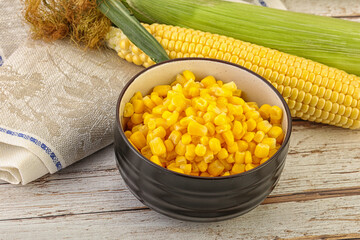Canned yellow corn in the bowl