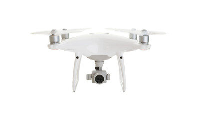 Front View of a Drone Quadcopter UAV Isolated In Flight. Transparent PNG.