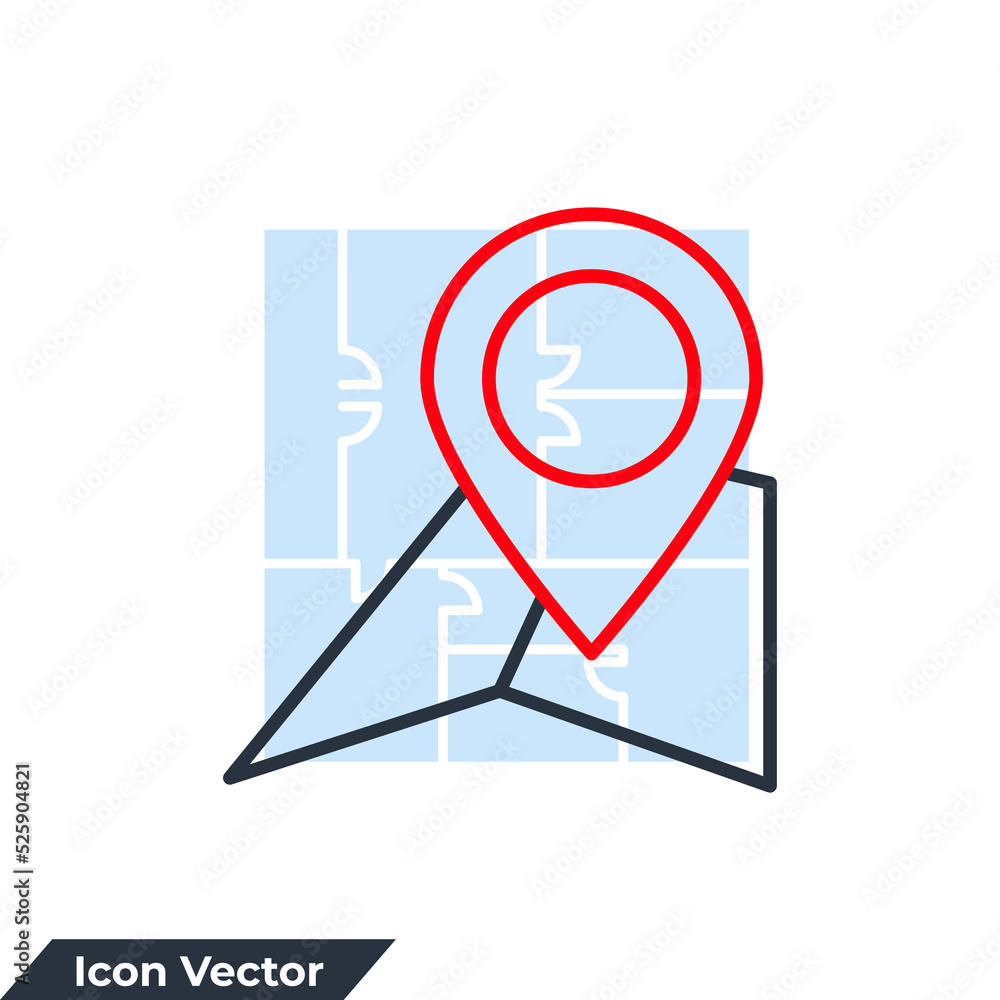 Poster location icon logo vector illustration. map and pin point symbol template for graphic and web design