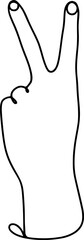 V sign illustration. Back of the hand lineart. Gestures outline.