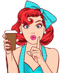pop art comics cartoon expression character with cup of coffee,beverage