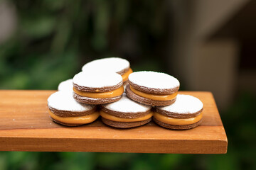 Alfajores traditional dessert sweet food peru argentina filles with manjar blanco dulce de leche