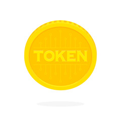 浮かんでいるTOKEN（トークン）の刻印が入った通貨･コインの素材 - 仮想通貨やブロックチェーンのイメージ素材
