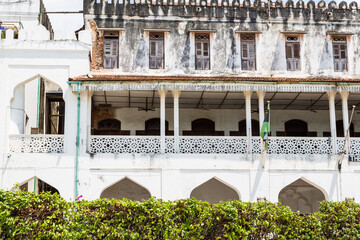 White walls of a colonial historic building in Stone Town. Zanzibar, Tanzania