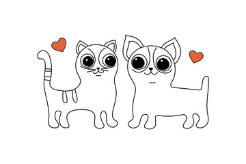 Cat and Dog Cartoon. Goods for pets, hand-drawn lettering. Doodle style. Banner, logo. Vector illustration on an isolated background.