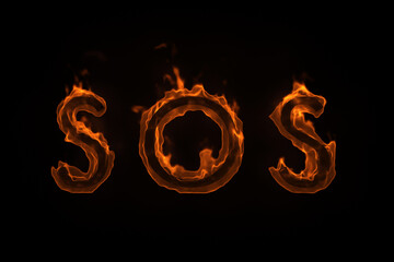 burning word sos isolated on black