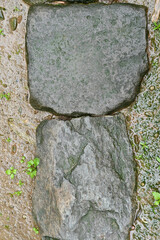 closeup the pair of old and big grey brown stone soft focus natural grey brown background.