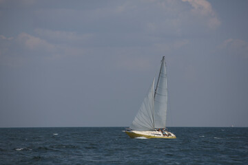 Sailing yacht regatta. Sailboats under sail in the race. Yachting. Luxury yachts.