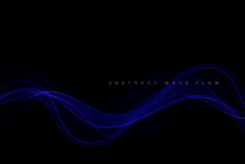 Vector abstract shiny color blue wave design element on dark background. Science or technology design